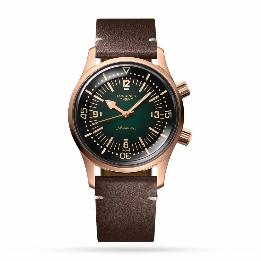Longines Legend Diver Bronze 42mm Auto Green Dial 300m Box Papers Extra Strap